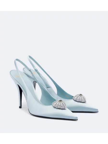 Pantofi cu toc Valentino Garavani din satin slingback albastru