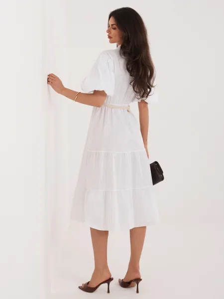Rochie Italy Moda cu volane evazată alb