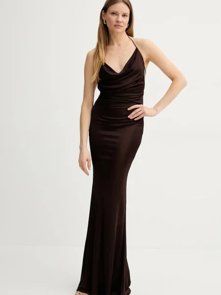 Elisabetta Franchi Sukienki Kobieta brązowy S Brązowa Długa Sukienka z Ramiączkami czerwona