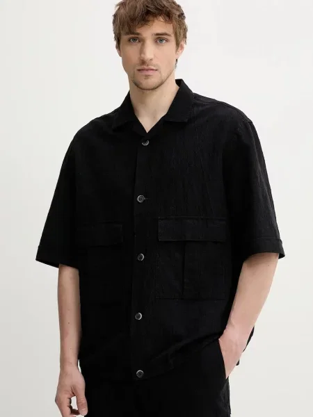 BARENA VENEZIA lenvászon ing Camicia Mola galléros relaxed sötétkék