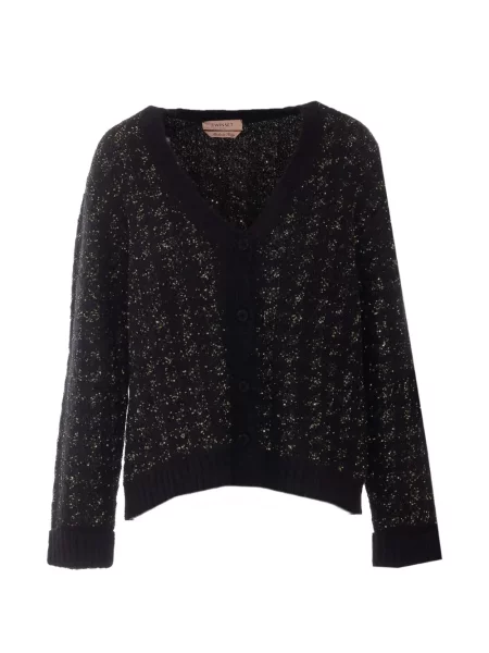 Cardigan Twinset tricotate cu model pepito negru