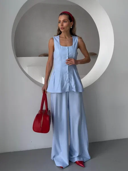 Брюки палаццо Jadone Fashion голубые