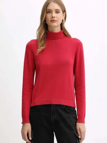 Tommy Jeans sweter lekki z golfem różowy