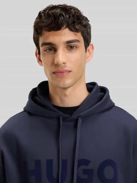 Bluza o kroju oversized z czystej bawełny z kapturem model ‘DITCHLE’ Hugo niebieska