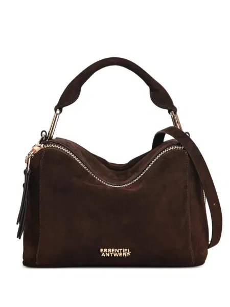 Geantă shopper Essentiel Antwerp din piele de căprioară maro