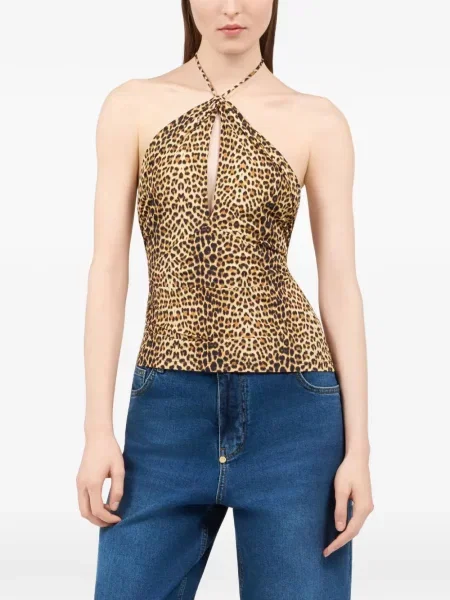 Top Roberto Cavalli cu imagine cu gât halter maro