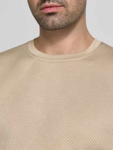 Bluza we wzór na całej powierzchni z okrągłym dekoltem Guess beżowa