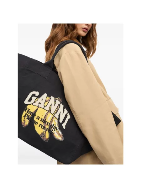 GANNI torebka Shopper XXL Pocket Banana Print czarny