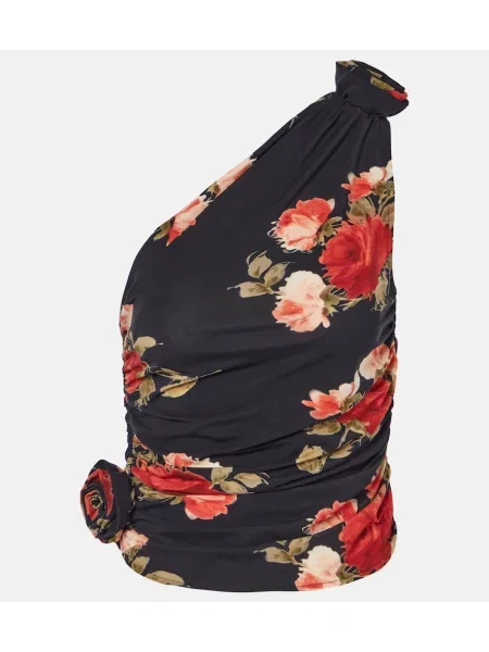 Top Magda Butrym w kwiatki na jednym ramieniu czarny