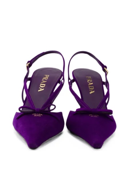 Pantofi cu toc Prada din piele de căprioară slingback violet