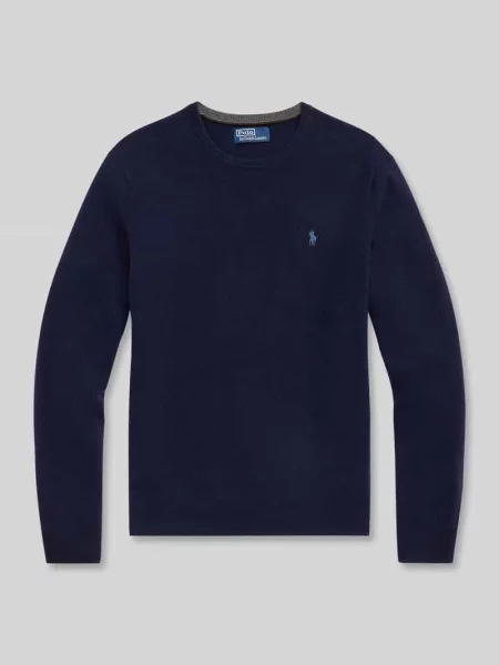 Sweter z dzianiny z prążkowanymi wykończeniami Polo Ralph Lauren granatowy
