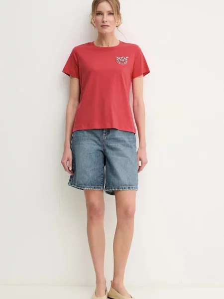 Koszulka Pinko casual z dżerseju z autografem czerwona