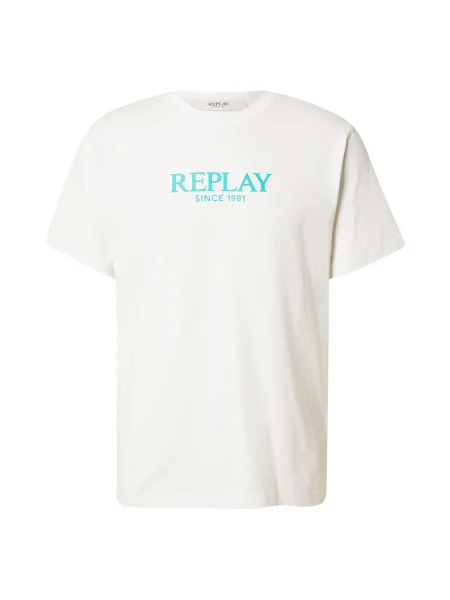 REPLAY Tricou turcoaz / murdar alb