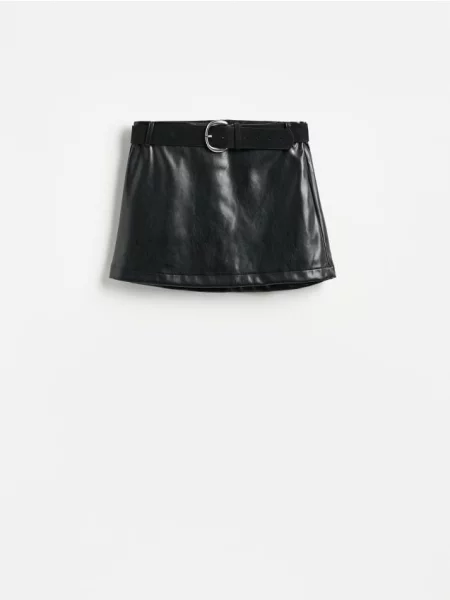 Reserved Fustă mini din imitație de piele negru