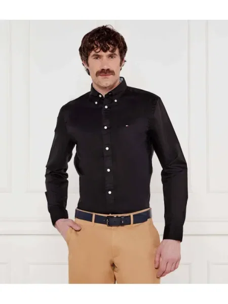 Tommy Hilfiger Cămașă | cu adaos de in negru