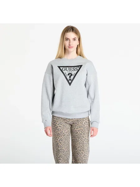 Mikina GUESS Ls Triangle Glitter Sweatshirt Grey S šedá