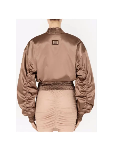 Kurtka bomber Dolce And Gabbana z falbankami beżowy