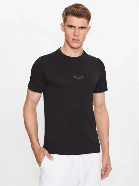 Къс тениска Guess с апликация черно
