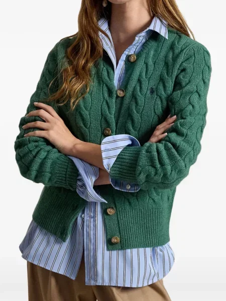 Велурена чанта Polo Ralph Lauren бродирана зелено