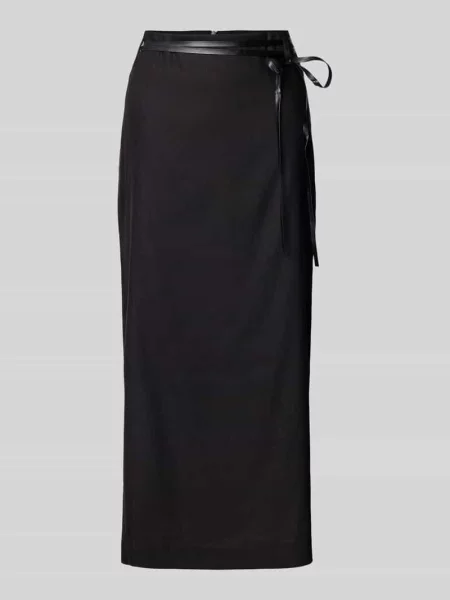 Spódnica ołówkowa z mieszanki lnu z wiązanym paskiem Stefanel czarna