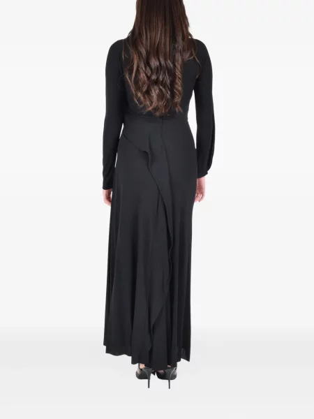 Rochie maxi Victoria Beckham cu volane de costum negru