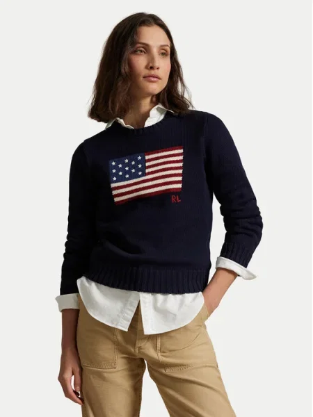 Polo Ralph Lauren Sveter modrá / námornícka modrá / červená biela