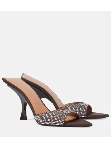 Papuci tip mules The Attico din satin maro