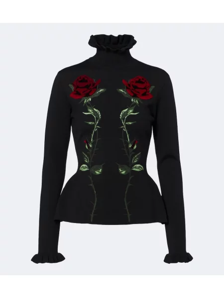 Pulover Blumarine cu broderie de lână negru