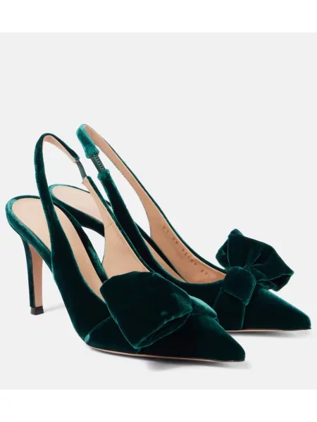 Salonarji Gianvito Rossi z lokom iz rebrastega žameta z odprtimi petami zelena