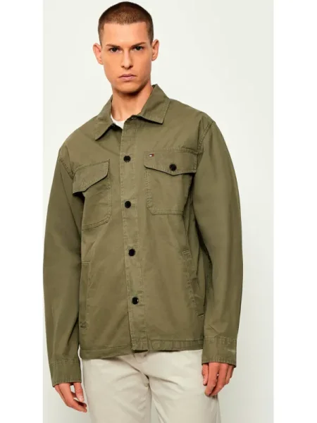 Cămașă Tommy Hilfiger din țesătură twill verde