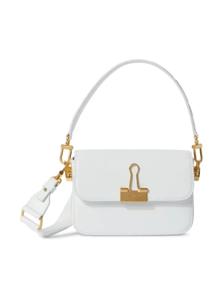 Mała haftowana torebka skórzana Off-white skórzana biała