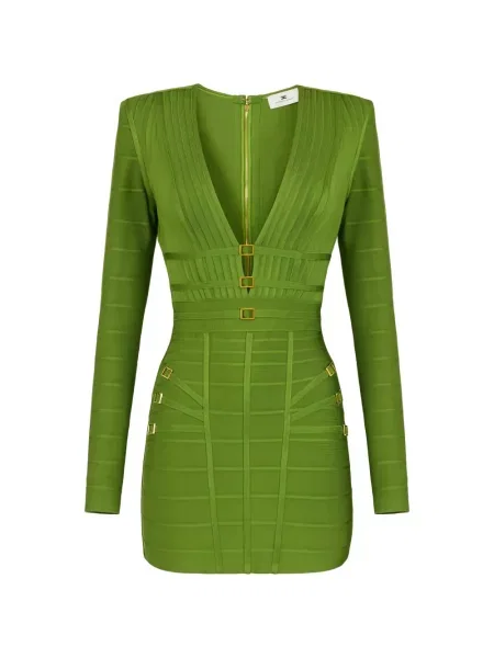 Mini rochie mini Elisabetta Franchi de costum cu nervuri verde