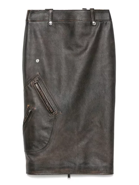 Osłona spódnica skórzana Alexander Mcqueen brązowa