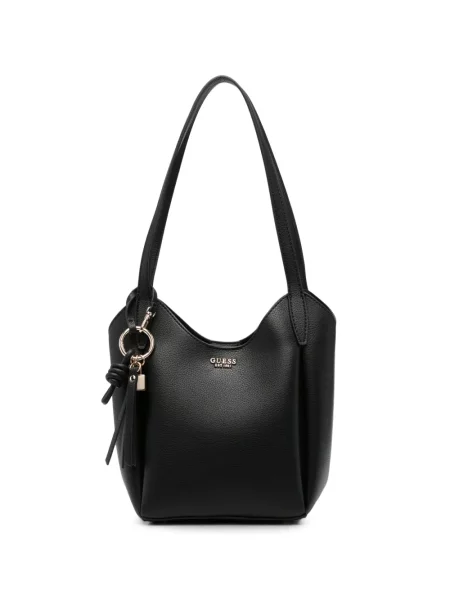 Кожена чанта Guess с автограф черно
