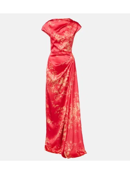 Rochie de satin Erdem din satin cu model floral drapat roșu
