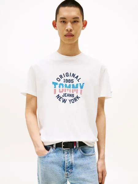 Tommy Jeans Majica morsko plava / azur / crvena bijela