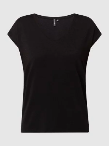 T-shirt z efektowną przędzą model ‘Billo’ Pieces czarna