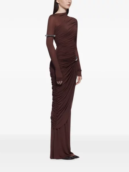 Rochie maxi Chats By C.dam cu volane asimetrică maro