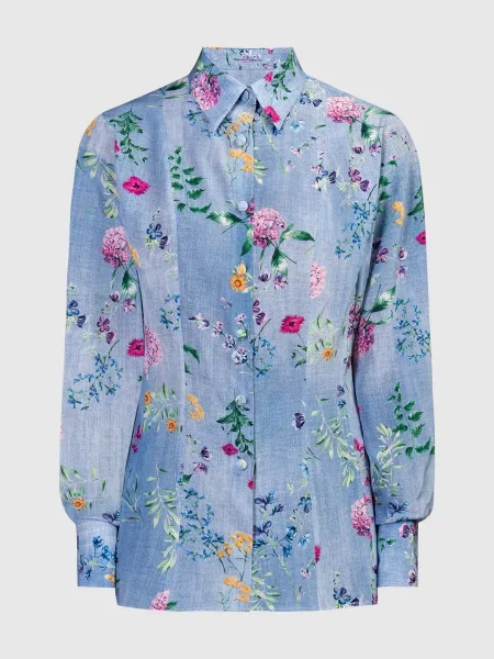 Блуза із шовку в квітковий принт Ermanno Scervino блакитна