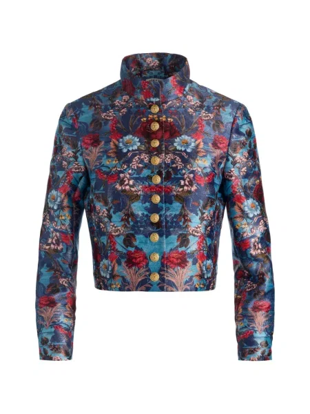 Geacă Alice + Olivia cu model floral din jacard albastru