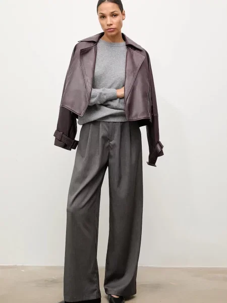 Answear.LAB kurtka skórzana przejściowa oversize bordowy