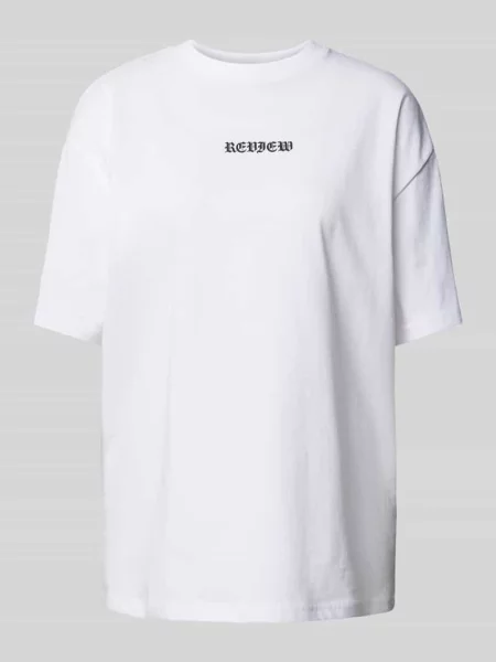 T-shirt o kroju oversized z nadrukiem z logo Review biała