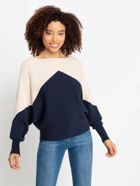 LASCANA Pulover crem / bleumarin