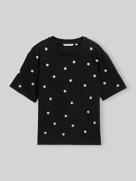 T-shirt o kroju boxy fit z czystej bawełny Tom Tailor Denim czarna
