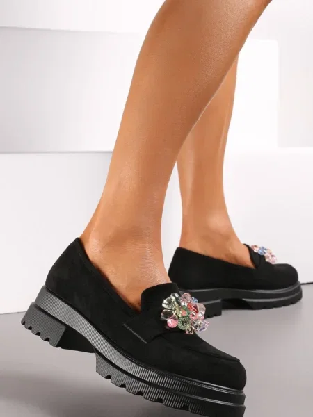 Mocasini din Imitatie de Camos cu Cristale Aelara negri
