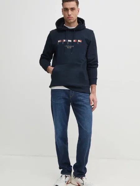 Tommy Hilfiger bluza z kapturem z aplikacją granatowy