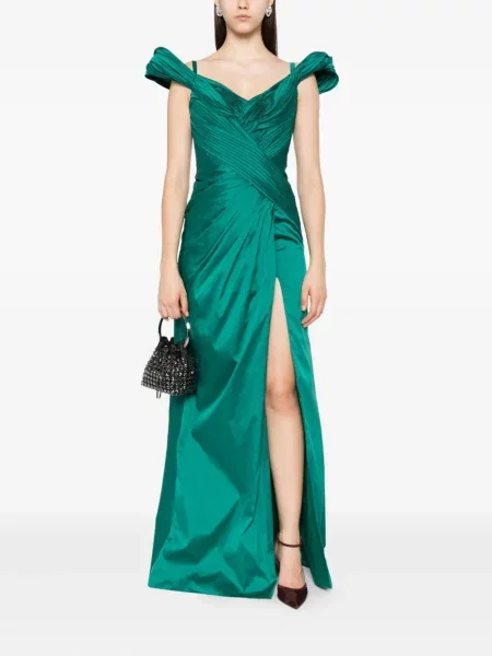 Rochie maxi Tarik Ediz plisată de costum verde