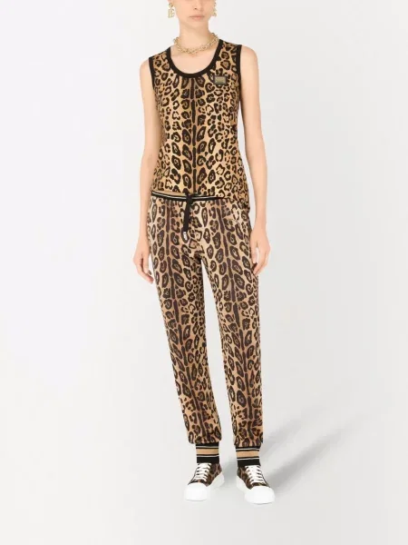 Raštuota marškinėliai be rankovių Dolce & Gabbana leopardinė ruda