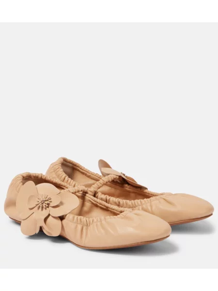 Pantofi cu toc Zimmermann din piele cu model floral bej