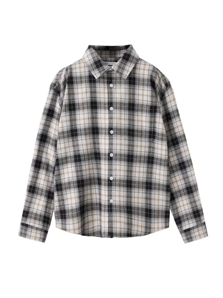 MANGO KIDS Košile JERRY hnědá / šedá / režná černá